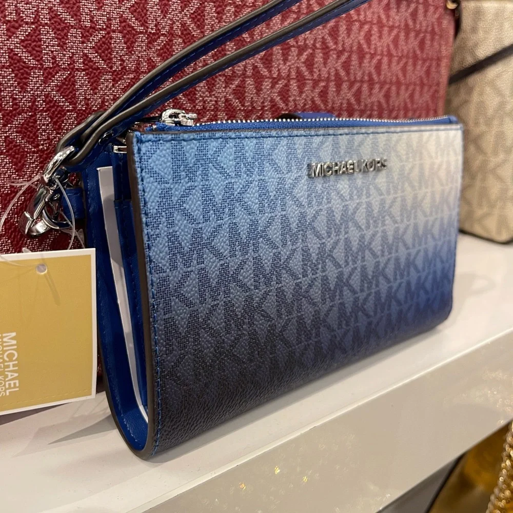 MICHAEL KORS Jet Set Large Ombré Signature Logo Double Zip Wristlet Phone Holder